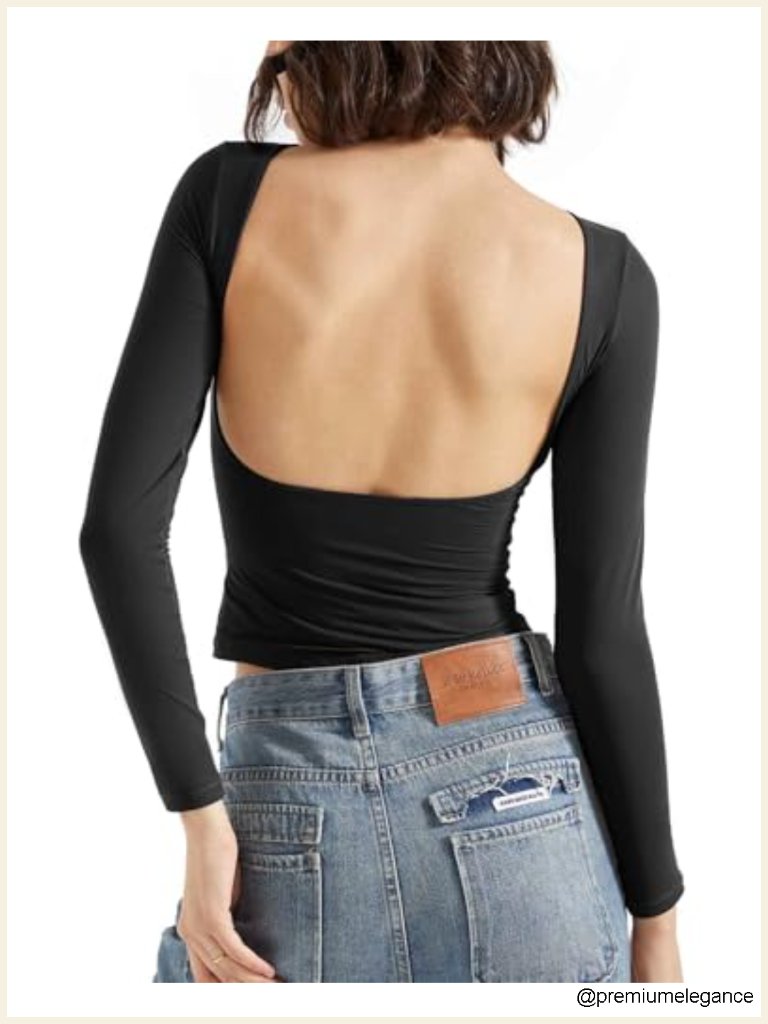 Backless Long Sleeve T-Shirt Double Lined Buttery Soft Women's Going Out Top